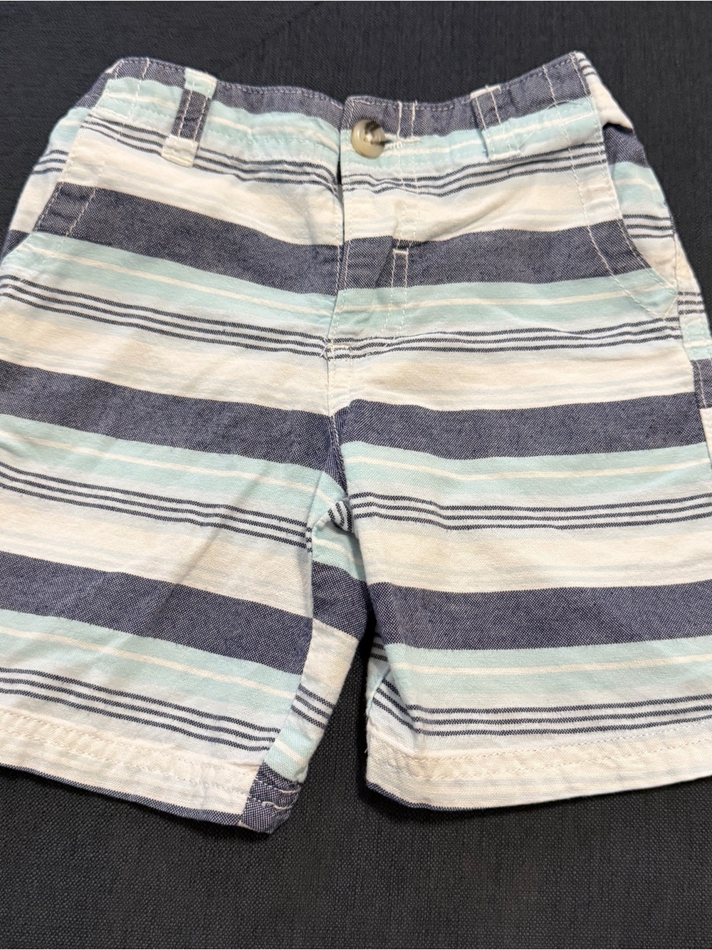 Koala Kids Striped Flat Front Shorts in Navy, White & Light Blue Sz 24M